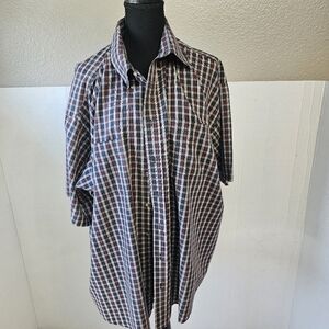 MENS VAN HEUSEN SHORT SLEEVE BUTTON DOWN SHIRT WITH PLAID PATTERN SZ 2XLT TALL